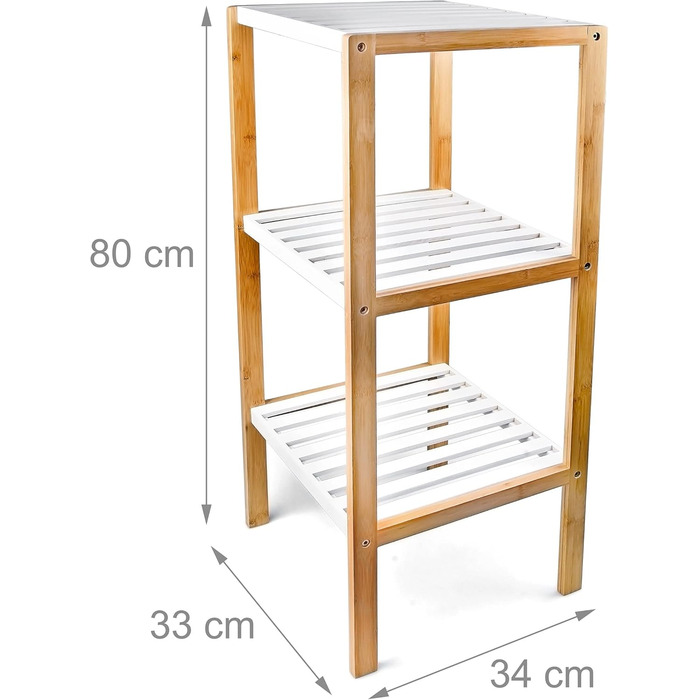 Полиця Relaxdays, бамбук, білий, 80 x 33 x 34 см, натуральна полиця, одинарна