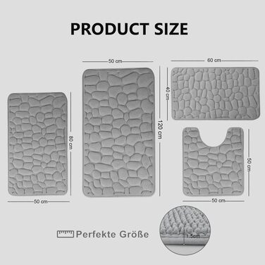 Комплект килимків для ванної, 4 предмети, нековзний, килимок для ванної, що прається, килимок для ванної з піни з ефектом пам&39яті, сірий килимок для ванної, килимок для ванної 50x80 см, 50x120 см, 50x50 см, 60x40 см