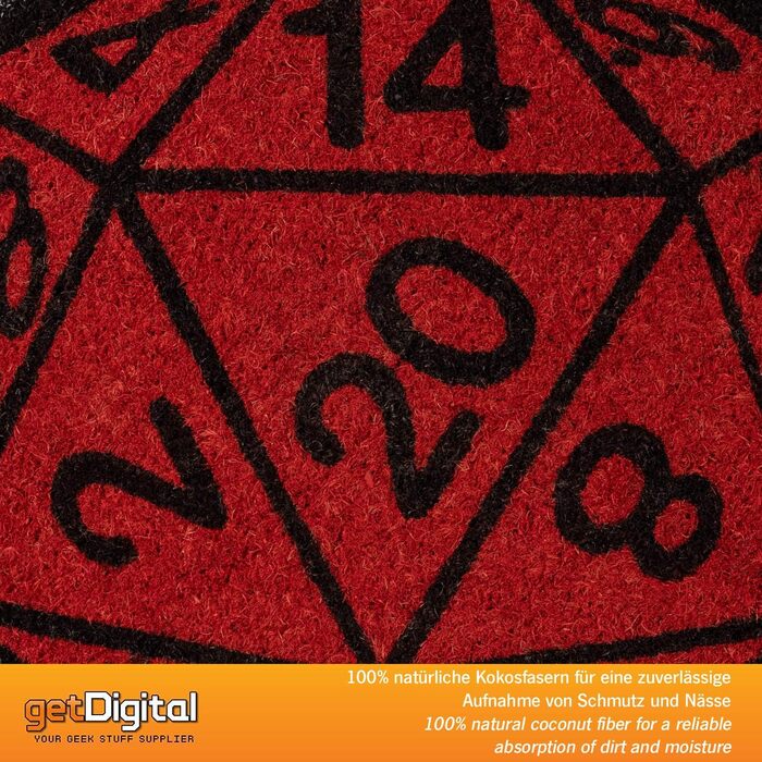 Килимок для дверей getDigital W20 Cube - Килимок для гіків, нердів та рольових гравців, виготовлений зі 100 натурального кокосового волокна - 45 x 50 см