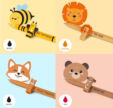 Набір із 14 гелевих ручок, що стираються, з термочутливою гумкою, різні кольори чорнил та дизайни корпусу, наконечник 0,7 мм, мотиви тварин, 14 предметів