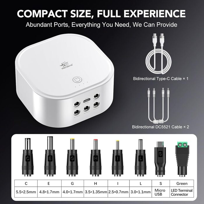 З підтримкою швидкої зарядки PD30W, DC-виходами (5V, 9V, 12V, 15V, 24V) та портами Type-C для входу/виходу, 10.8V 5200mAh (56.16Wh)