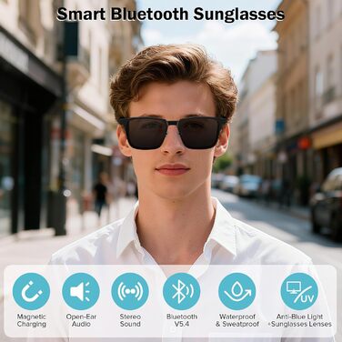 Розумні AI-окуляри S7 Bluetooth-сонцезахисні окуляри з перекладом у реальному часі та голосовим помічником, захистом від синього світла та UV-випромінювання, зі змінними лінзами