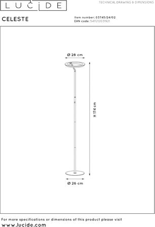 Торшер LUCIDE CELESTE Ø 28 см LED з димером 21W 2700K Матове золото/Латунь