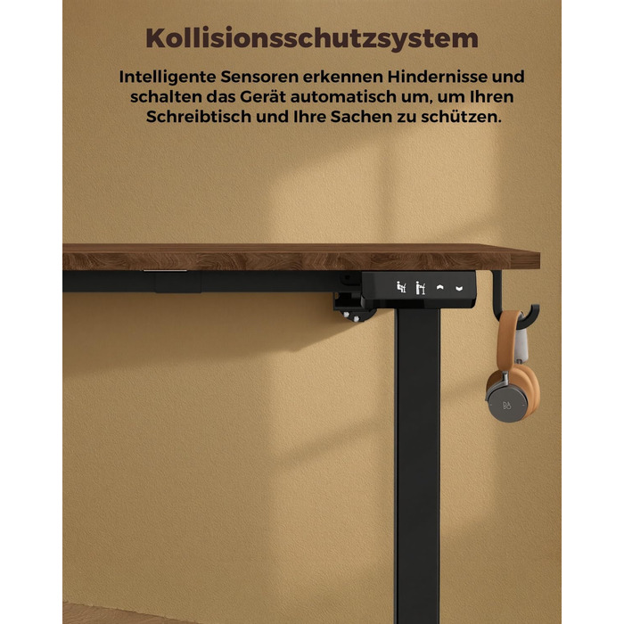 Стіл з регульованою висотою, 120 x 60 см, пам&39ять налаштувань висоти з 2 режимами, легке складання, для домашнього офісу, навчання та ігор, вінтажно-коричневий
