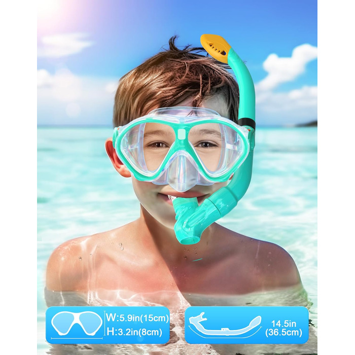 Дитячий набір для сноркелінгу Gintenco, дитяча маска для дайвінгу з трубкою, панорамний широкий огляд із захистом від запотівання, маска для сноркелінгу із захистом від протікання, маска для дайвінгу для плавання та сноркелінгу, вік 4-16 років, чорний та 