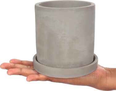 Набір горщиків для сукулентів BELLE VOUS (2 шт.) - Сірий цементний квітковий горщик з блюдцем - Круглі дренажні отвори для невеликих рослин, квітів, кактусів та трав - Стильний для дому, офісу та вікон
