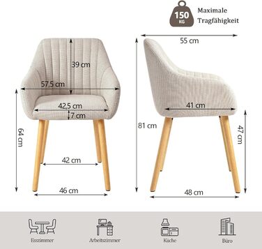 Крісло Обідній Набір з 4 Предметів Бежевий Дерев&39яний Набір Крісло М&39яке Крісло з Підлокітниками Їдальня Кухонний Крісло Вітальня Крісло з Поліестеру Набір з 4 Предметів Бежевий-поліестер