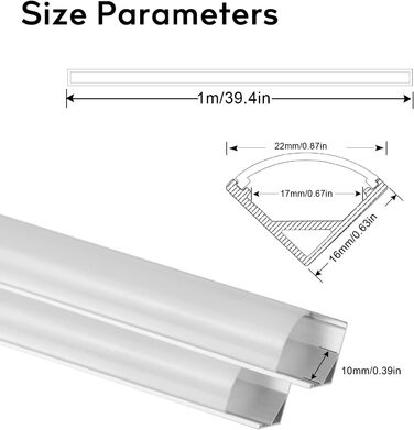 Світлодіодний алюмінієвий профіль SENXINGYAN 1 м, 12 упаковок V-подібний світлодіодний профіль/світлодіодні канали з молочно-білою кришкою, світлодіодні дифузори з торцевими кришками, монтажними кліпсами та кутовими роз'ємами молочний V-подібний 12 шт.