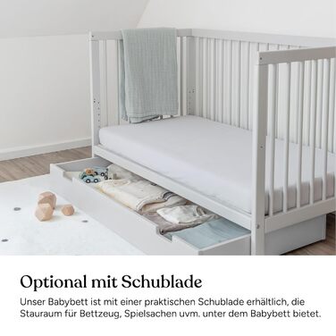 Дитяче ліжко Ehrenkind PUR з матрацом 140x70 з бука Світло-сірий колір Дитяче ліжко з 9-ступінчастим регулюванням висоти зі знімними поручнями Дитяче ліжко 140x70 см Pur матрац світло-сірий колір