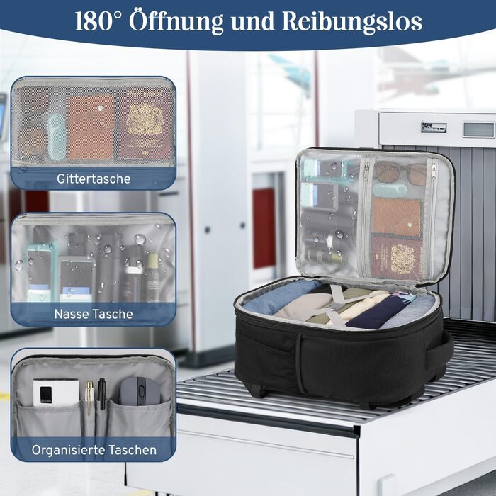 Рюкзак для ручної поклажі, розширювана дорожня сумка від 24 л до 30 л, водонепроникний рюкзак для ручної поклажі з вологим відділенням, ручна поклажа Ryanair 40x30x20 для 15-дюймового ноутбука для Ryanair, Lufthansa, чорний 40x30x20 см