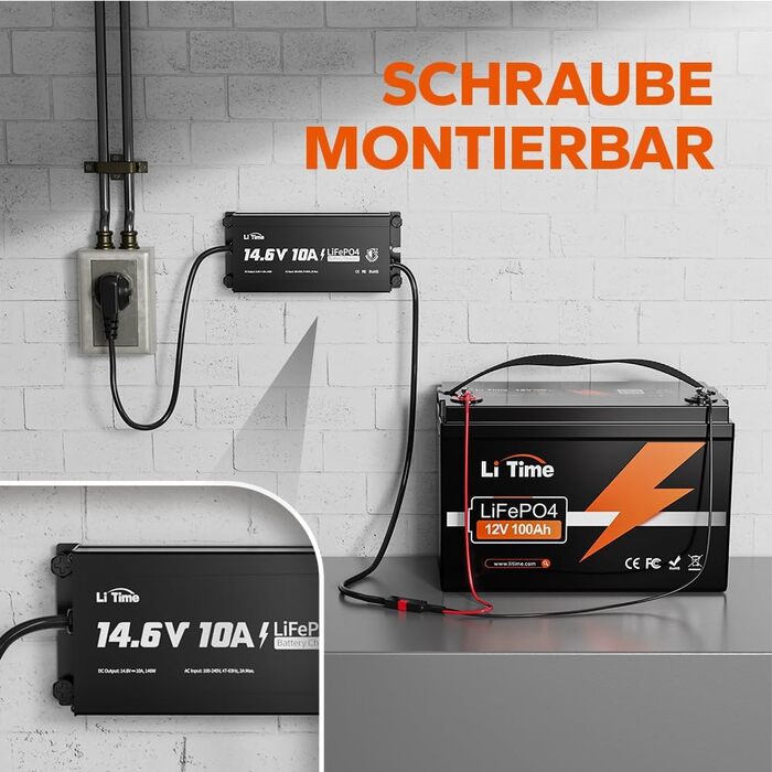 Зарядний пристрій LiTime 14.6V 10A LiFePO4, водонепроникний IP67, зарядний пристрій для літій-
