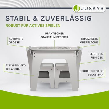 Дитячий комплект сидіння Juskys Milou - Комплект з 2 стільцями та 1 столом - Дерев&39яний дитячий стіл - Ігровий стіл з місцем для зберігання - Комплект сидіння для дітей, Художній стіл - Сірий