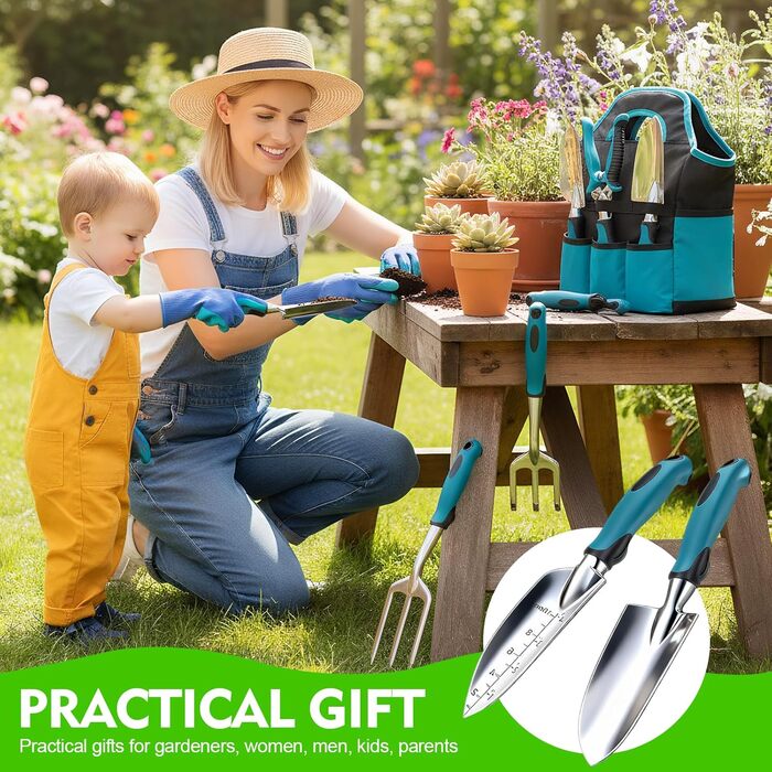 Набір садових інструментів Gartenwerk 7 предметів з рукавичками та сумкою для зберігання, ергономічні ручки з антиковзким покриттям, садовий набір для роботи на відкритому повітрі