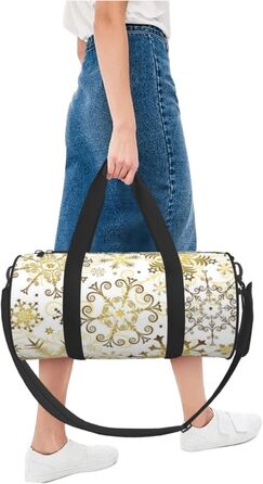 Спортивна сумка, дорожня сумка, святкова новорічна, з золотистим малюнком сніжинок, сумка для ночівлі, чорна, універсальний розмір, сумка для подорожей