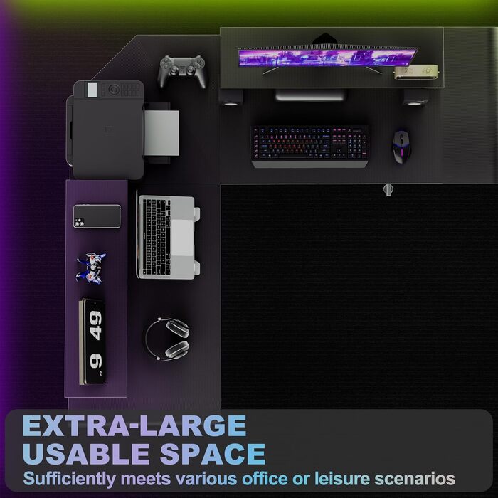 Подібний ігровий стіл, комп&39ютерний стіл з підставкою для монітора, кутовий стіл, ергономічний ігровий комп&39ютерний стіл, ПК-стіл для кабінету, спальні та офісу (Чорний - 50x140x73см) 140см, з підставкою для монітора