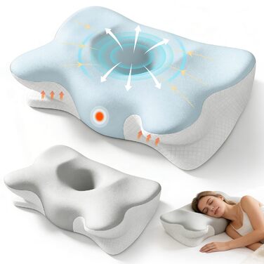 Ортопедична подушка для шиї метелик з піни з ефектом пам&39яті, ергономічна подушка з 2 охолоджувальними чохлами, що можна прати, для полегшення болю в шиї для тих, хто спить на боці, спині та животі, 2 рівні висоти