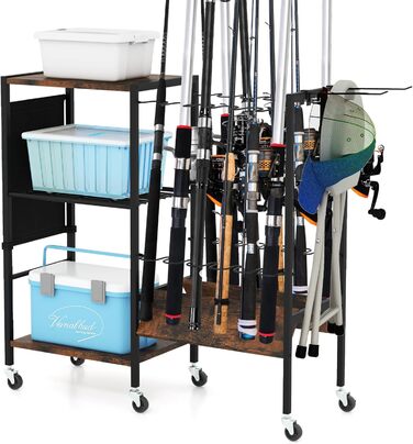 Тримач для вудки GIANTEX, підставка для 12 вудок, тримач для вудки з котушками, рибальські аксесуари, 3-рівнева рибальська підставка з гачками та сумкою, візок для рибальських снастей, органайзер для вудок, 84 x 30 x 82 см