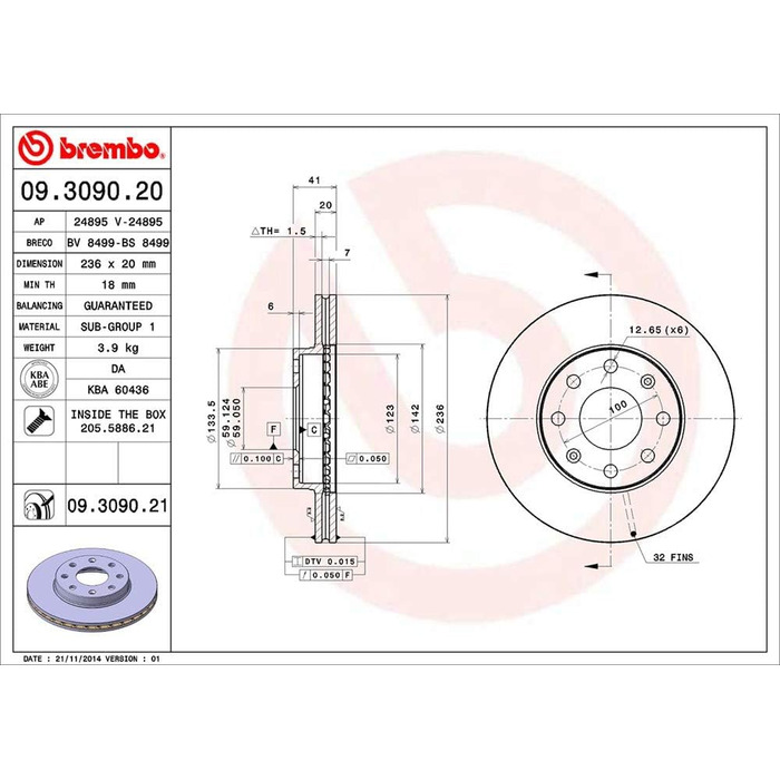 Гальмівний диск BREMBO 09.3090.21