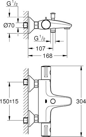 Змішувач для ванни Grohe Bau Cosmic 800 THM (вбудована частина), 1/2 F, сріблястий, з підключеннями, 34569000
