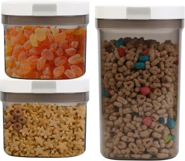 Герметичні контейнери для зберігання з кришками, контейнери типу шейкера з ложками, контейнери для зберігання сухих продуктів, кухонне приладдя, таке як крупи, борошно, кава, кавові зерна, та кавові коробки для дорослих, набір з 3 предметів (3 шт.) 1 x 18