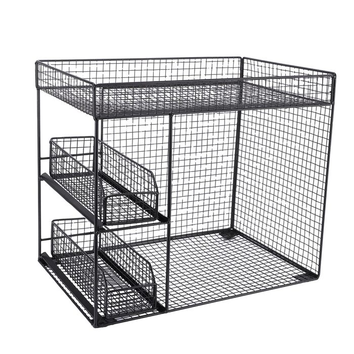 Мобільний візок для зберігання Aramox на 3 рівні з висувними шухлядами, міцний металевий кухонний візок на колесах для організації офісу, вітальні, гаража (чорний)