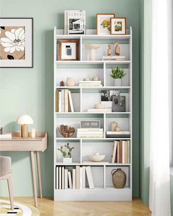 Книжкова полиця Hzuaneri, з 7 полицями, полиця для зберігання, окремостояча полиця, для вітальні, офісу, спальні, 24 x 80 x 199 см, білий BC32803 шт. Білий 24 x 80 x 199 см