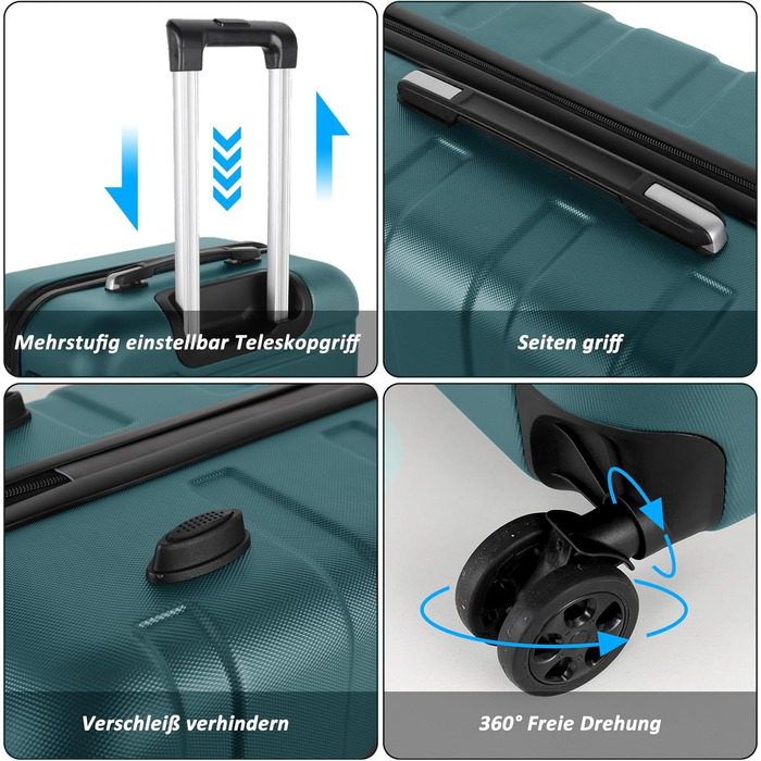 Ручна поклажа TANTOMI, 20-дюймова валіза з твердим корпусом, візок, легка валіза на колесах з ABS-пластику, дорожня валіза з 4 колесами, 3-значний кодовий замок (світло-темно-зелений, 41 л) Світло-темно-зелена ручна поклажа (M)