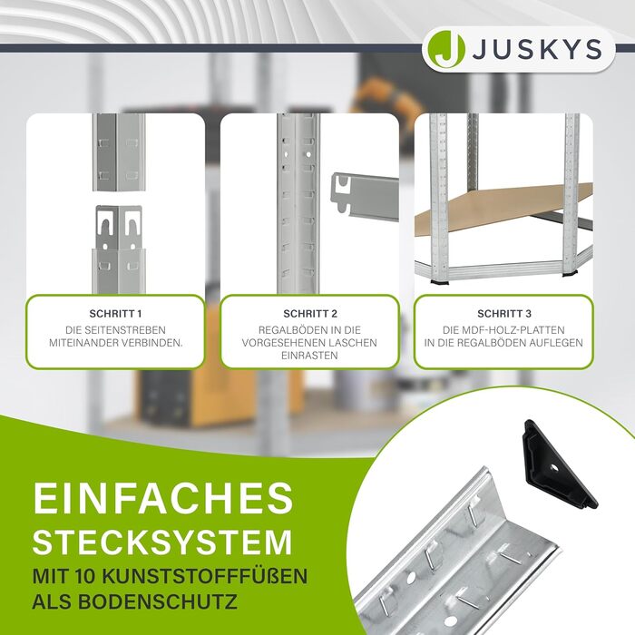 Кутовий стелаж Juskys Corner Easy 160 x 75 x 40-75 см - 320 кг - 4 полиці з МДФ - оцинкований метал - міцний стелаж, вставний стелаж, полиця для підвалу, сріблястий