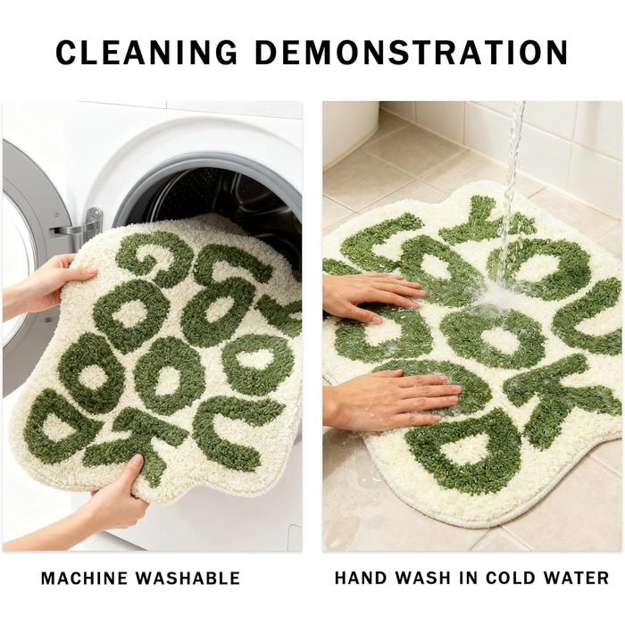 Килимок для ванної кімнати, що миється, веселий нековзний килимок для ванни, креативний та кумедний килимок для душу середньої висоти для ванн, душових кабін, кімнат та спалень, 54x64 см, зелений, Stila Green, 54x64 см