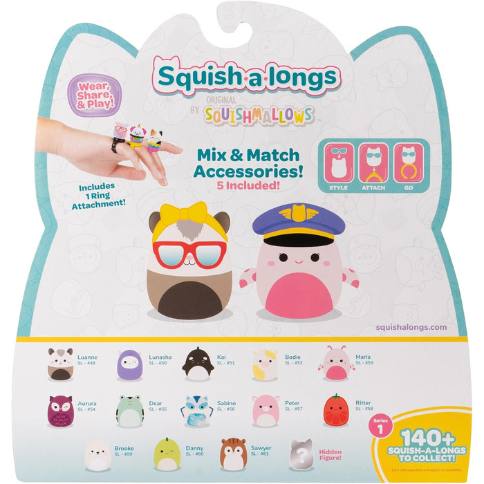 Сквіші-а-лонги SQAL0087 - упаковка з 14 шт. , містить 14 міні-сквішів розміром 2,5 см, 4 аксесуари, 1 кільце та 1 посібник колекціонера - Колекціонуй, обмінюй, грай, упаковка з 14 шт. (Стиль 2) (W1)