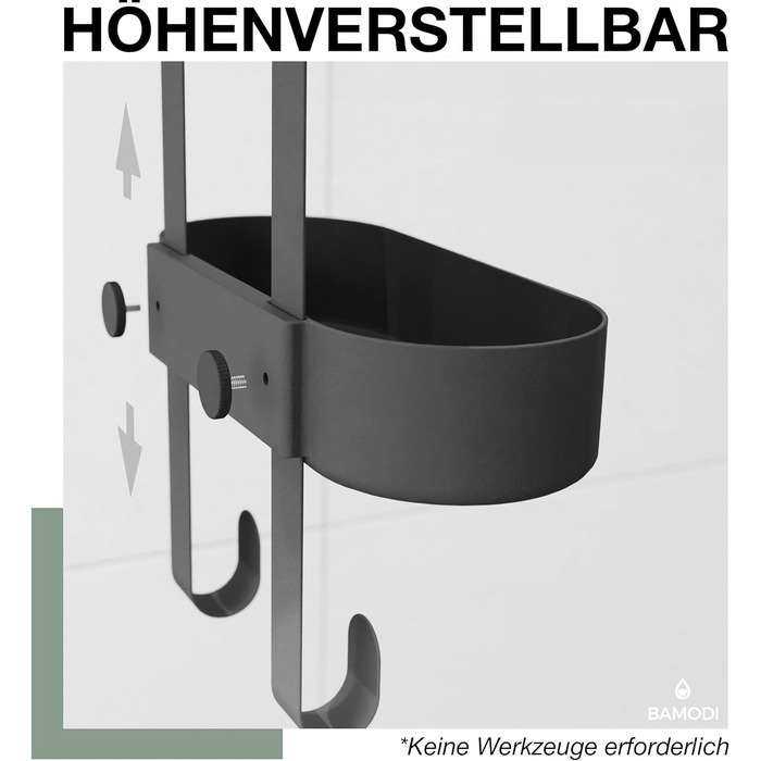 Полиця для душу - 2-ярусна, з регульованими кошиками - мінімалістичний підвісний органайзер - без свердління та присосок - з гумовими накладками - 12.5x70x24 см - чорний