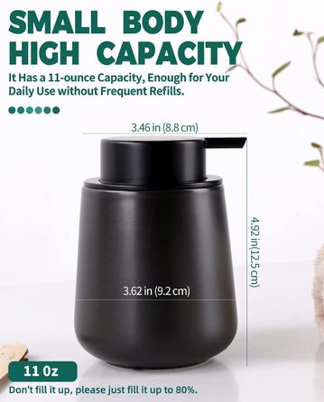 Дозатор мила Umlaca Дозатор рідини для миття посуду, багаторазовий дозатор мила керамічний 350 мл, велика головка насоса легко нат