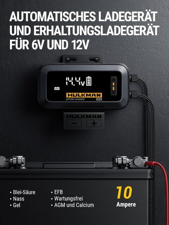 Зарядний пристрій для автомобільних акумуляторів HULKMAN Sigma 10 для акумуляторів 6В/12В зі світлодіодним екраном, крапельний зар