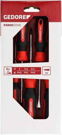 Набір викруток GEDORE red 6 предметів, плоскі та хрестоподібні, двокомпонентна ручка, інструмент, R38002006