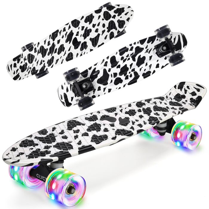 Скейтборд CLYCTIP, 22-дюймовий повноцінний міні-крейсерський скейтборд з різнокольоровими миготливими колесами та підшипниками ABEC-11 для дітей, хлопчиків, дівчаток, початківців, білий-BD