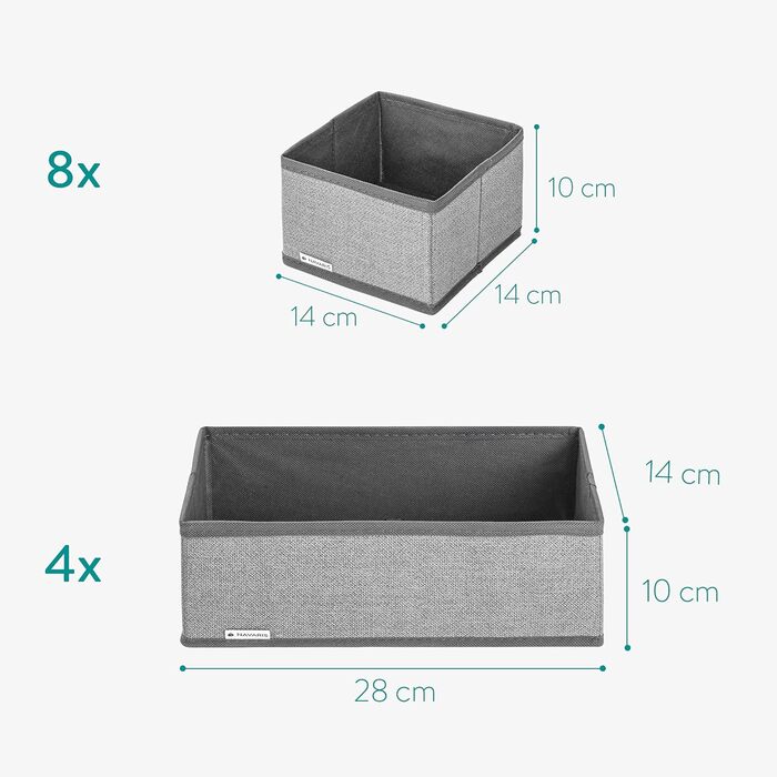 Ящики для зберігання Navaris система тканинних ящиків-органайзерів - 12 шт. різних розмірів - для шафи та шухляд - складні сірі