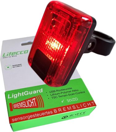 Світлодіодний задній ліхтар на батарейках зі стоп-сигналом Litecco LightGuard інтелектуальний задній ліхтар з батарейками, USB, червоний