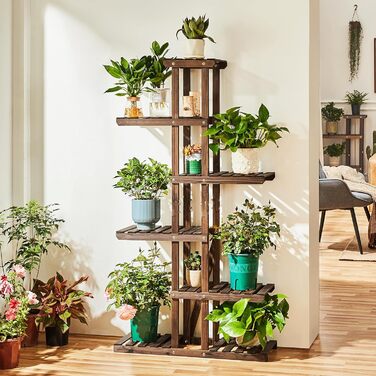 Ярусна підставка для квітів Yaheetech, полиця для квітів з масиву дерева, стійка для рослин, компактна та багатофункціональна лавка для квітів для балкону/тераси/саду 75 x 27 x 140 см, 6-