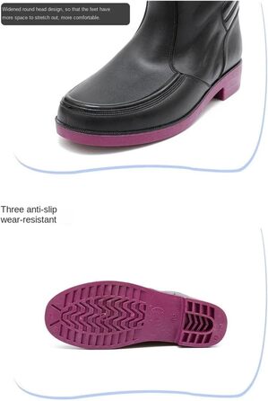Зносостійкі чоловічі гумові чоботи на низькому каблуці та водонепроникні з ПВХ, зручні гумові чоботи для дорослих. Розмір 42 EU, чорні фіолетові плюшеві