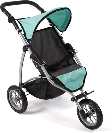Лялькова коляска Леон, бігова коляска, ляльковий біговел для дітей від 4 до 8 років, меланж темно-сірий, м'ятний, 75 x 40 x 73,5 с