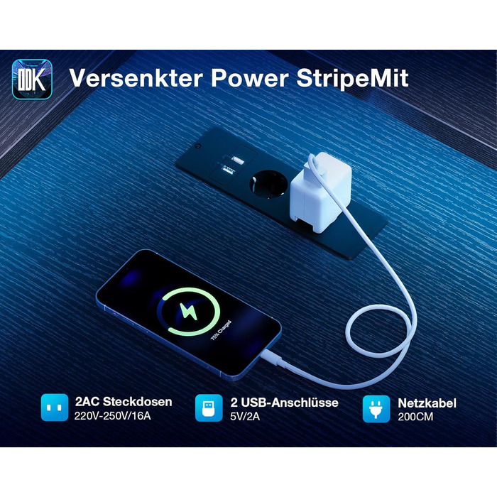 Ігровий стіл ODK зі світлодіодним освітленням, двосторонній ігровий стіл 168120 см з 2 розетками та 2 портами USB для зарядки, великий кутовий стіл із сітчастою полицею, чорний 168120 см чорний