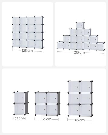 Система полиць, Взуттєва полиця, Набір із 16 кубів, Пластикова шафа з дверима, Модульні полиці, Місце для зберігання одягу, взуття та книг, Легке складання, Сірий LPC443G01 16 кубів (123Ш x 123В см) Сірий