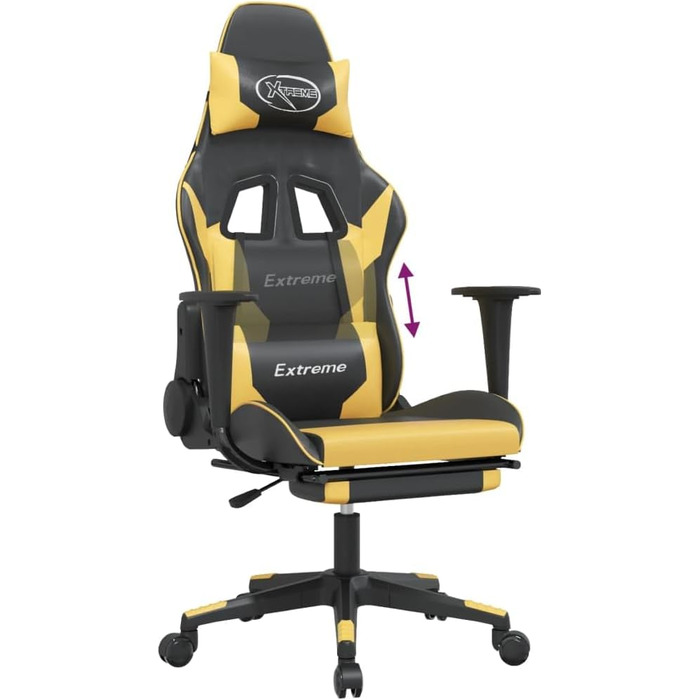Геймерське крісло, офісне крісло, з підставкою для ніг, чорно-золотий колір, штучна шкіра