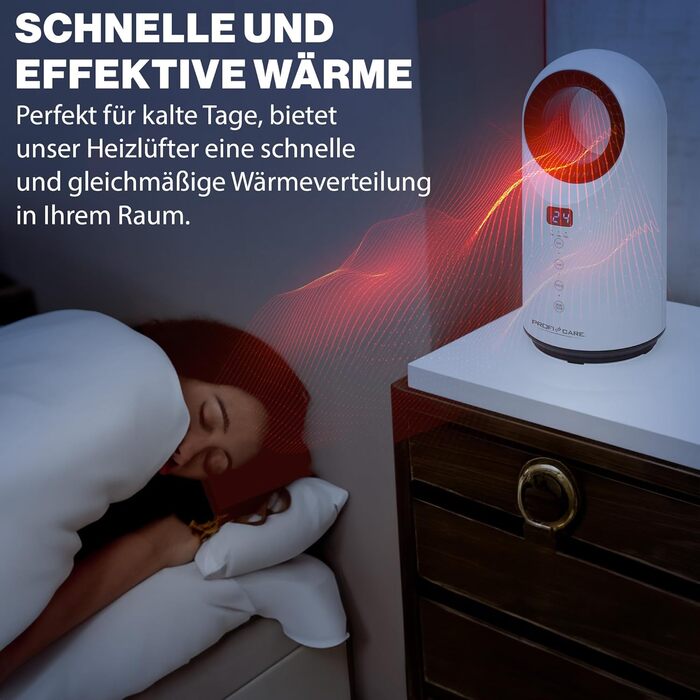 Керамічний нагрівач та настільний вентилятор ProfiCare 2-в-1 Регульований від 15 до 35 C Охолодження Вентилятор Керамічний нагрівальний елемент PTC Міцний вентилятор та нагрівач Пульт дистанційного керування в комплекті PC-HL 3086