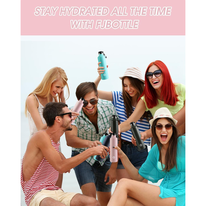 Пляшка для води FEIJIAN з нержавіючої сталі 1 л з карабіном - герметична термос для газованих напоїв, кави, чаю, без BPA, спортивна та туристична пляшка для води з газованими напоями, для університету, школи, кемпінгу, велоспорту, синьо-червона, 1000 мл