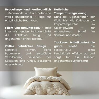 Подушка Senpo Melodia 50x70 см, 100 мериносова вовна, бавовняний чохол, натуральна та дихаюча, сертифікована Oeko-Tex