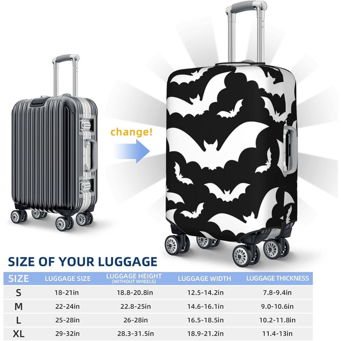 Чохол для валізи на Хелловін з літаючими кажанами, міцний, для туристичних сумок, 45.7 - 81.3 см, розмір M, поліестер