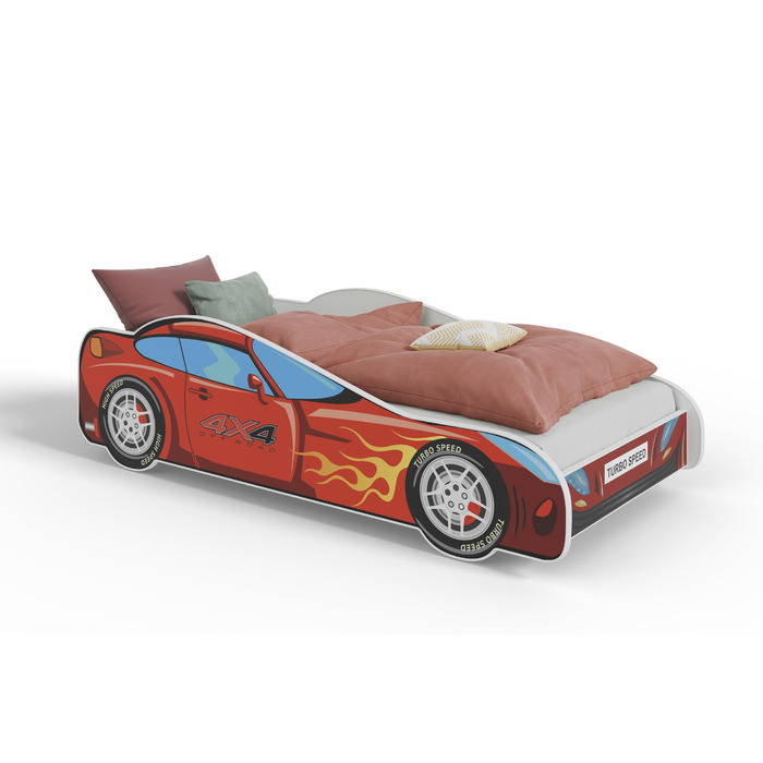 Дитяче ліжко KOBI з поручнями - Дизайн машинки Гоночна машина 140 x 70 см Дитяче ліжко з матрацом Дитячі ліжка для хлопчиків та дівчаток Односпальне ліжко, Дитяче ліжко, Ліжко-автомобіль