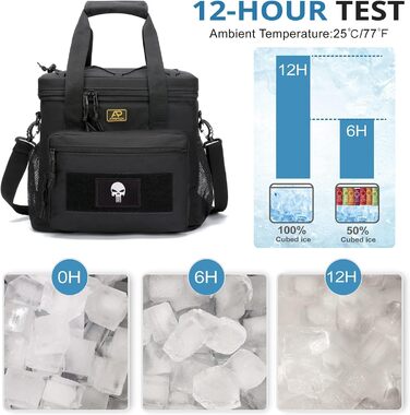 Тактична сумка для ланчу для чоловіків, утеплена та герметична сумка для ланчу з системою MOLLE, велика сумка-холодильник для дорослих, жінок та чоловіків регульована, ідеально підходить для роботи, пікніків, риболовлі та офісу, чорна