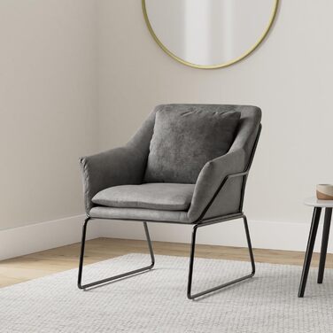 Крісло SVITA Josie, м&39яке крісло для дому з підлокітниками, металевий каркас, тканинний чохол, сучасний одномісний диван, світло-сірий, світло-сіра тканина